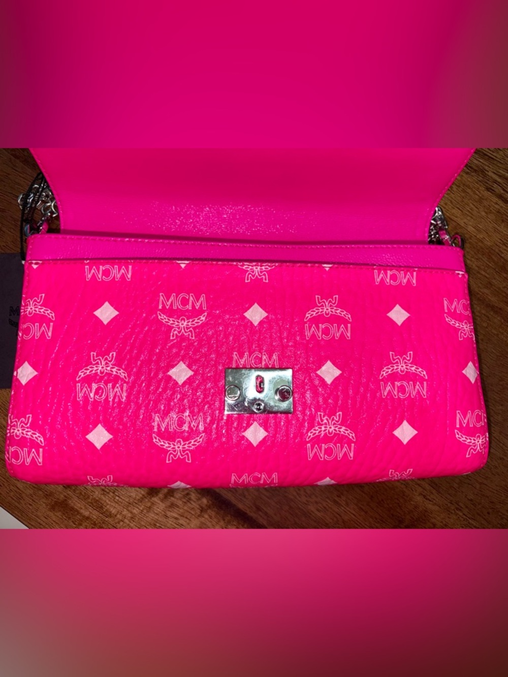 MCM EUC Medium Millie - NEON PINK Visetos Monogram Crossbody/Clutch - Picture 5 of 16